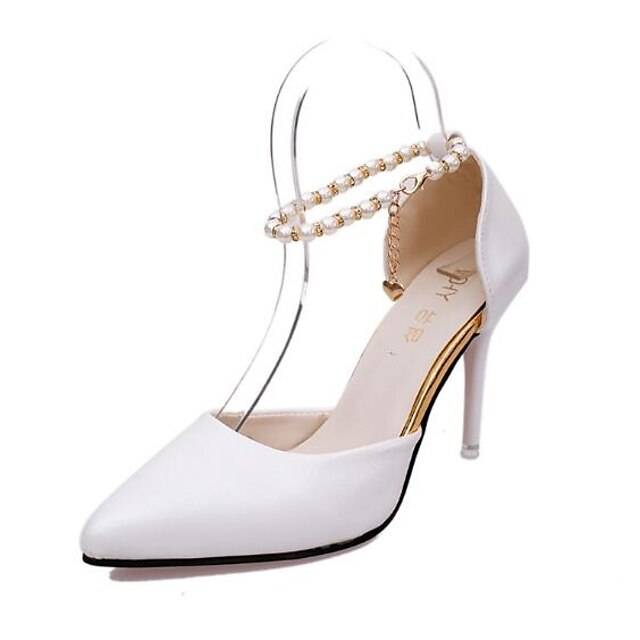  Women's Heels Stiletto Heel Pointed Toe Patent Leather Basic Pump Spring / Fall White / Black / Pink / 3-4