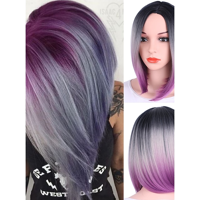 Women Synthetic Wig Short Straight Black/Purple Ombre Hair Layered Haircut  Natural Wigs Costume Wig 6451588 2023 – $