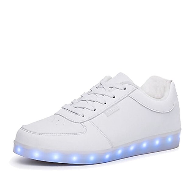  Unisex Shoes PU Spring Fall Light Up Shoes Comfort Sneakers Walking Shoes Flat Heel Round Toe LED Lace-up for Athletic Outdoor White Black