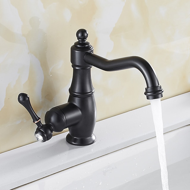  Bathroom Sink Faucet - Rotatable Oil-rubbed Bronze Centerset Single Handle One HoleBath Taps