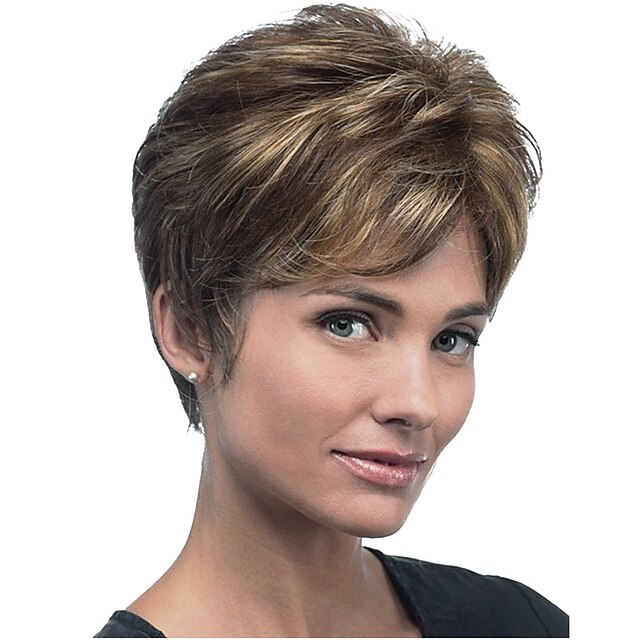  Synthetic Wig Straight Straight Pixie Cut Wig Short Brown Synthetic Hair Women's Highlighted / Balayage Hair Brown StrongBeauty