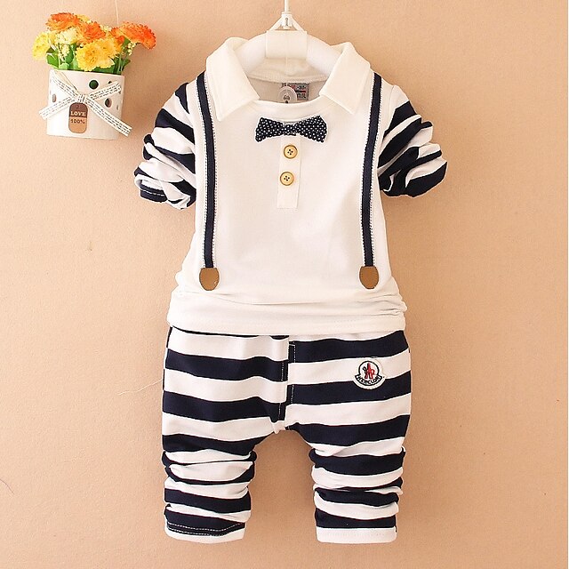  Toddler Boys' Clothing Set Long Sleeve Black Red Cartoon Striped Cotton Daily Going out Active Casual Regular / Cute