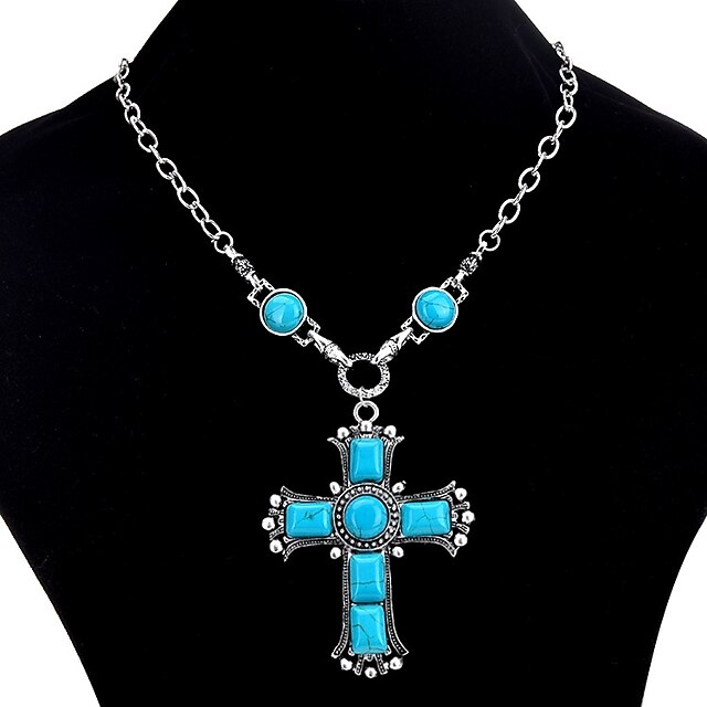  Damen Türkis Anhängerketten - Türkis Kreuz Retro, Böhmische, Boho Türkis Modische Halsketten Für Geschenk, Party