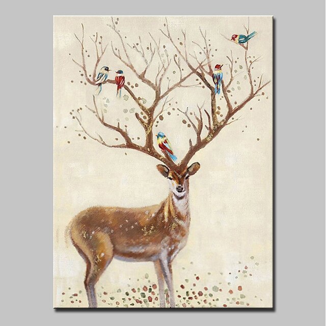  Hang-Malowane obraz olejny Ręcznie malowane - Zwierzęta Zwierzęta Nowoczesny Zwinięte płótna / Zwijane płótno