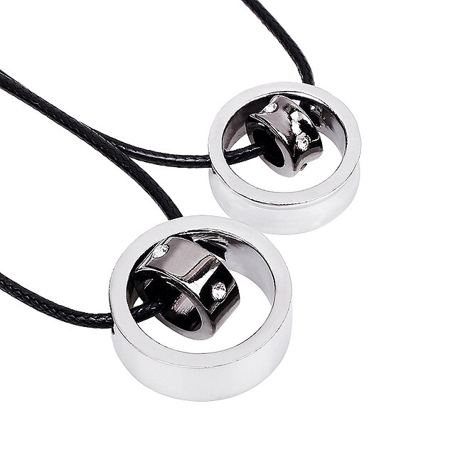  Pendant Necklace Vintage Hip-Hop Stainless Steel Leather Titanium Steel Silver Necklace Jewelry 2pcs For Street Valentine