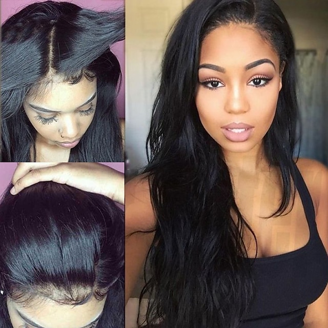  Human Hair Lace Front Wig Kardashian style Brazilian Hair Straight Wig 130% Density 8-30 inch with Baby Hair Natural Hairline 100% Virgin Unprocessed Women's Medium Length Human Hair Lace Wig