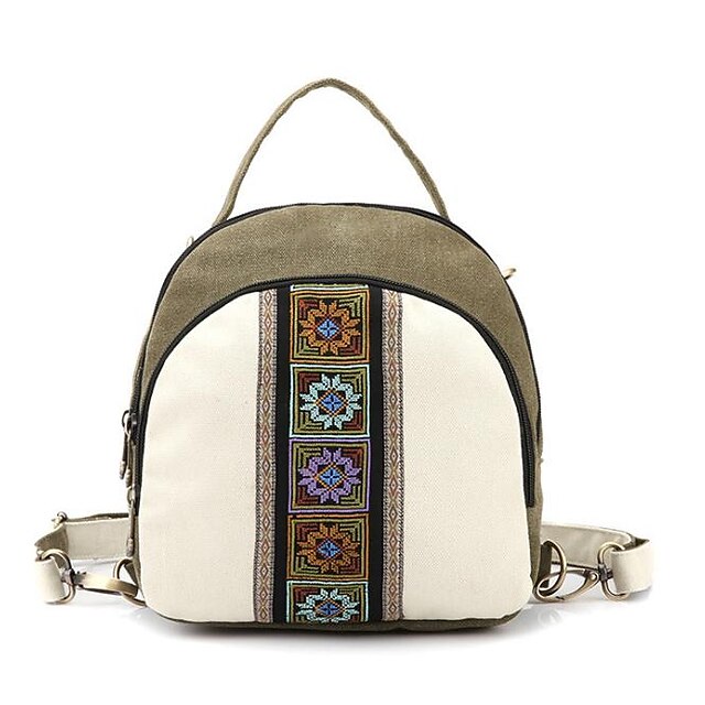  Women's Bags Polyester / Canvas Backpack Embroidery / Zipper Beige / Army Green