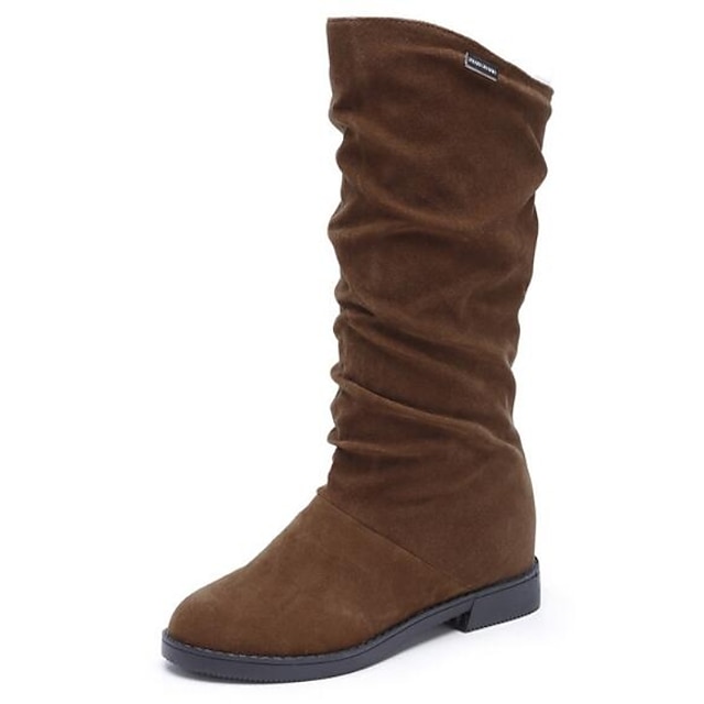  Mulheres Botas Diário Cor Sólida Botas da panturrilha Inverno Salto Baixo Casual Pele Nobuck Mocassim Vinho Preto Marron