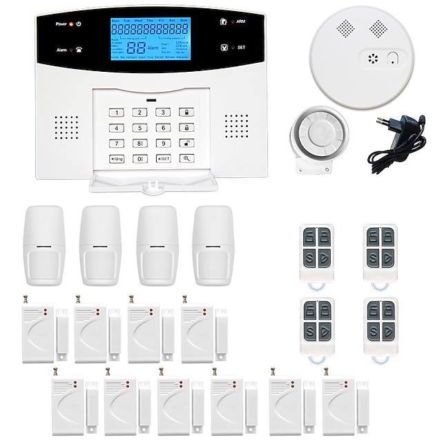  gsm / pstn plataforma sms / telefone / código de aprendizagem 433 mhz sistemas de alarme de telefone em casa detector infravermelho controlador remoto transmmitter sirene detector de fumaça sensor de