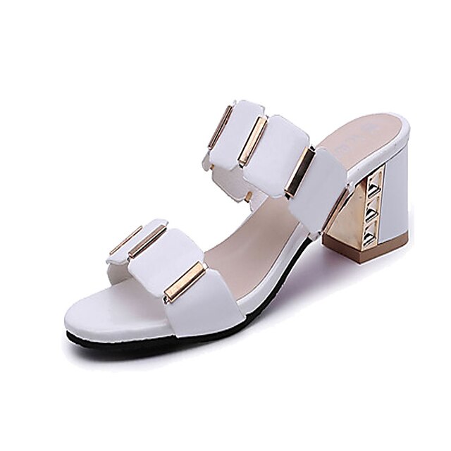  Women's Sandals Block Heel Sandals Plaid Chunky Heel Open Toe Comfort Dress PU Summer White Black