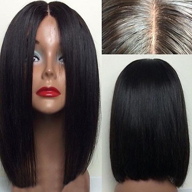  Păr Natural Față din Dantelă Perucă Tunsoare bob Kardashian stil Păr Brazilian Drept Perucă 130% Densitatea părului cu păr de păr Linia naturală de păr 100% Virgin neprocesat Pentru femei Scurt