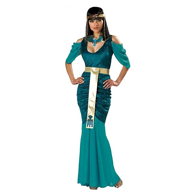  Cleopatra Antiguo Egipto Vestidos Ropa de Fiesta Baile de Máscaras Mujer Algodón Disfraz Verde Cosecha Cosplay Manga Corta Hasta el Tobillo
