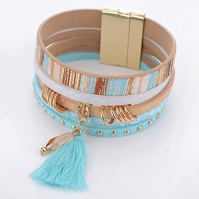  Damen Kristall Wickelarmbänder Lederarmbänder Tropfen damas Einfach Modisch Krystall Armband Schmuck Blau Für Alltag