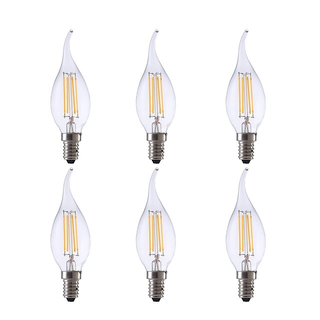  GMY® 6pcs 3.5 W 350 lm E12 Lâmpadas de Filamento de LED CA10 4 Contas LED COB Regulável / Luz LED / Decorativa Branco Quente 110-130 V