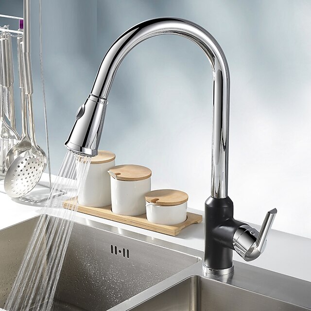  Kitchen faucet - Contemporary Chrome Pull-out / ­Pull-down / Tall / ­High Arc Centerset / Brass / Single Handle One Hole