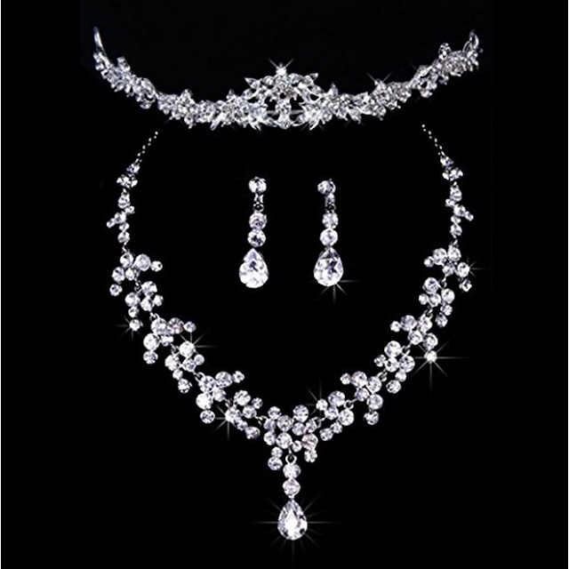  Damskie Zestaw biżuterii Klasyczny Imitacja diamentu Kolczyki Biżuteria Srebrny Na Ślub Impreza