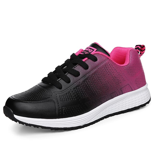  Women's Sneakers Flat Heel Round Toe Comfort Outdoor Color Block Leatherette White / Black / Peach