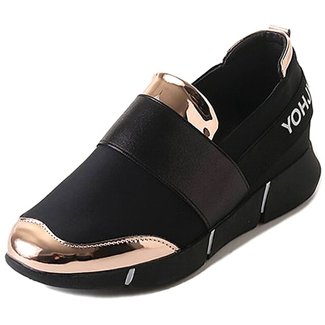  Women's Trainers Athletic Shoes Solid Colored Winter Flat Heel Round Toe Comfort Walking PU Black Gold