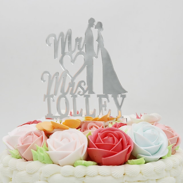  Διακοσμητικό Τούρτας Εξατομικευόμενο Κλασσικό ζευγάρι / Καρδιές Χρώμιο Γάμος / Επέτειος / Πάρτι πριν το Γάμο Ασημί 1 Πολυ Τσάντα