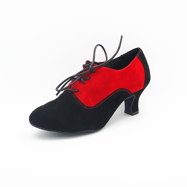  Per donna Scarpe da Ballo da Sala Scarpe da ballo moderno Scarpe da swing Interno Professionale Cha-Cha Tacco Giunzione Allacciatura Nero e argento Nero / Rosso Nero
