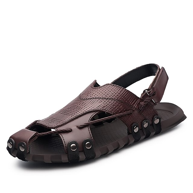  Shoes Cowhide Nappa Leather Leather Summer Comfort Sandals for Office & Career Outdoor Black Brown