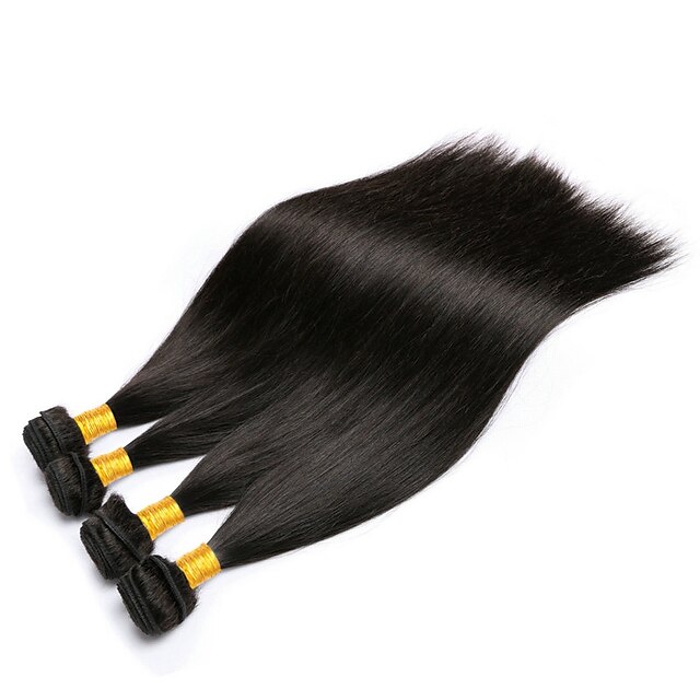  4 paket Hårväver Brasilianskt hår Rak Människohår förlängningar Remy-hår 100% Remy Hair Weave Bundles 400 g Human Hår vävar Hårförlängningar av äkta hår 8-28 tum Naurlig färg Natur Svart Shedding