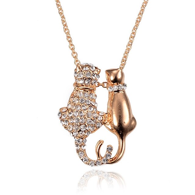  Damen Anhänger Halskette Katze damas Süß Diamantimitate Aleación Gold Modische Halsketten Schmuck 1 Für Alltag