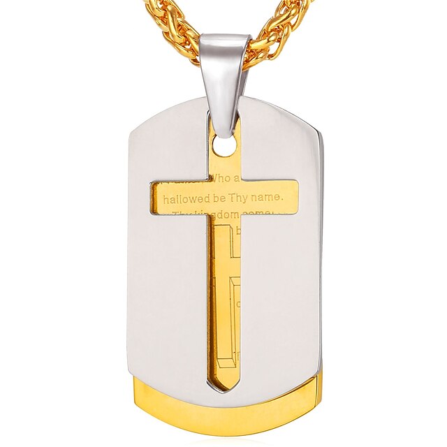  Men's Pendant Necklace Two tone franco chain Cross Classic Stainless Steel Black Gold Necklace Jewelry One-piece Suit For Gift Daily