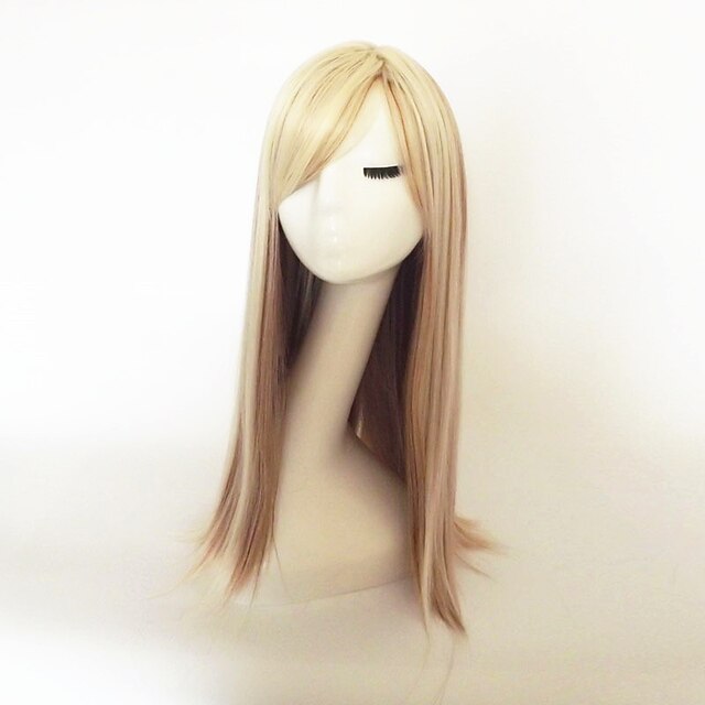  Synthetic Wig kinky Straight Style With Bangs Capless Wig Blonde Light golden Synthetic Hair Highlighted / Balayage Hair Blonde Wig Long Natural Wigs