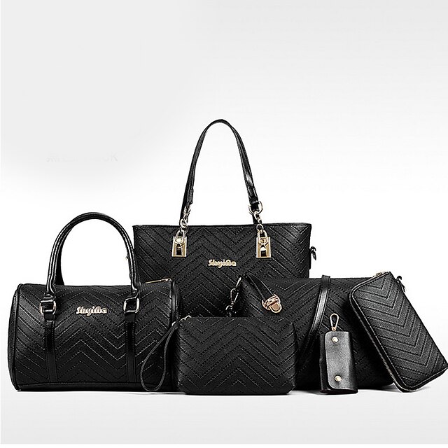  Mujer Bolsos PU Conjuntos de Bolsa Set de 6 piezas de monedero Diseño / Estampado para De Compras Blanco / Negro / Azul Piscina / Rosa / Fucsia / Conjuntos de bolsas