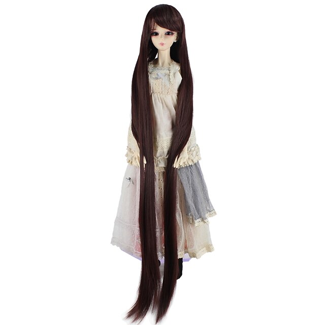  Synthetic Wig kinky Straight kinky straight Wig Very Long Dark Auburn Synthetic Hair Women's Brown miss u hair / Doll Wig