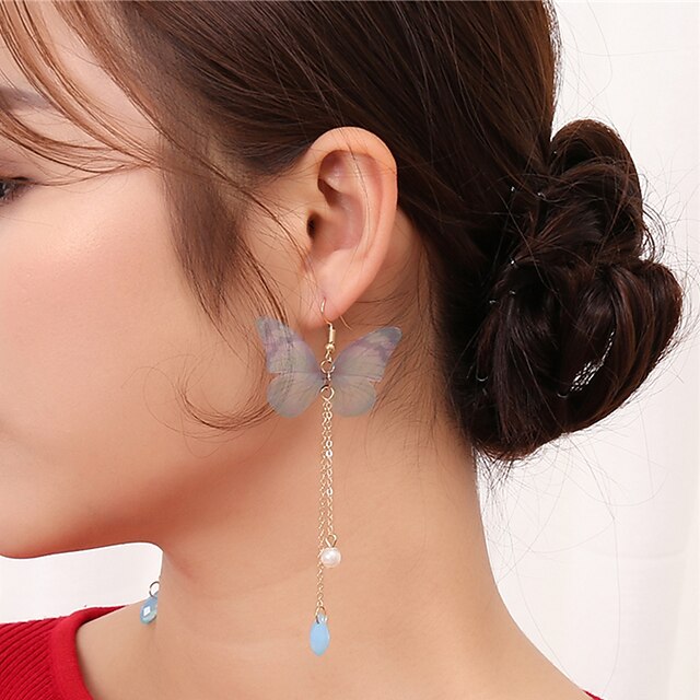  Femme Cristal Boucle d'Oreille Pendantes Boucle d'oreille énorme Papillon Pas cher dames énorme Cristal Imitation de perle Des boucles d'oreilles Bijoux Violet / Rose / Vert Pour Soirée Valentin