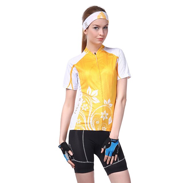  Nuckily Women's Short Sleeves Cycling Jersey - Orange Bike Jersey, Ultraviolet Resistant, Breathable, Sweat-wicking, Reflective Strips, 