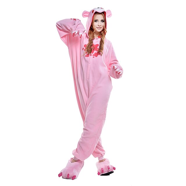  Adulți Pijama Kigurumi Raton Urs Ursul urât Animal Pijama Întreagă Lână polară Fibră sintetică Roz Cosplay Pentru Bărbați și femei Sleepwear Pentru Animale Desen animat Festival / Sărbătoare Costume