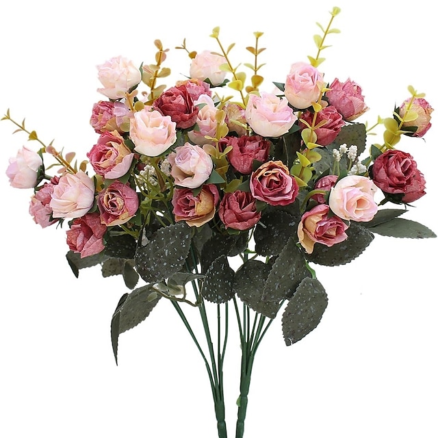  Poliéster estilo pastoral flor de mesa 2 buquê 30 cm/12“, flores falsas para casamento arco parede do jardim festa em casa arranjo do escritório do hotel decoração