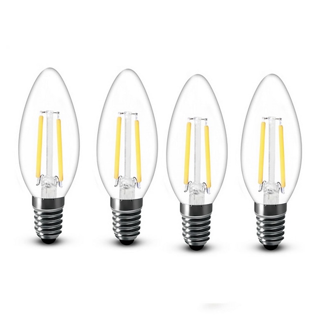  4pçs 2 W Luzes de LED em Vela 200 lm E14 C35 2 Contas LED COB Decorativa Branco Quente 220-240 V / 5 pçs / RoHs