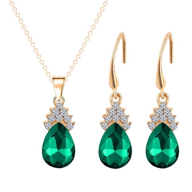  Women's Jewelry Set Gold Plated Sweet, Fashion Include Necklace Green For Wedding Daily