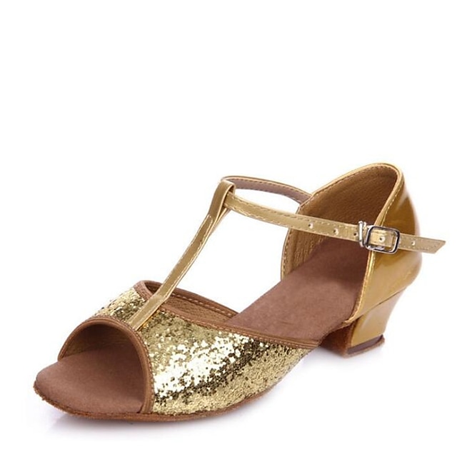  Tanzschuhe für Kinder Sandalen Niedriger Heel Paillette Gold / Silber / Innen / Leder