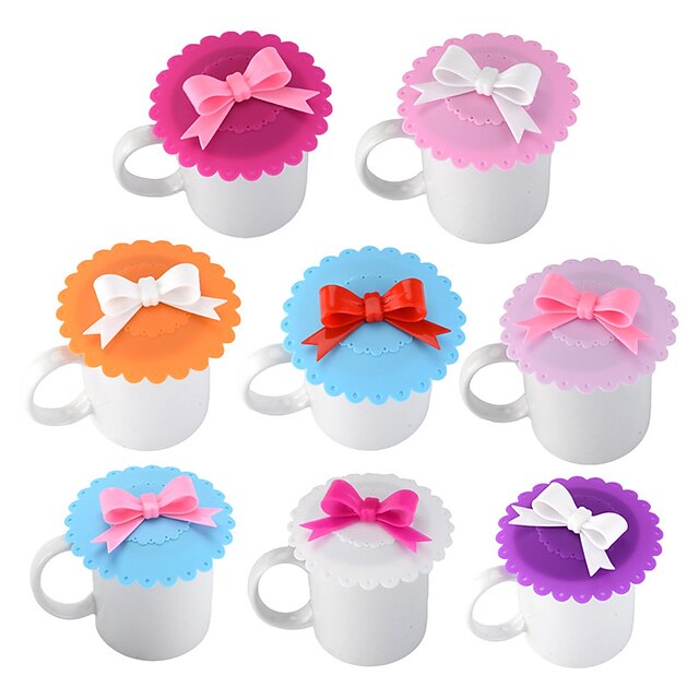  Cute Bow Lace Dustproof Reusable Cup Silicone Lid Thermal Insulation Seal Cup Cover 1pcs Random Color