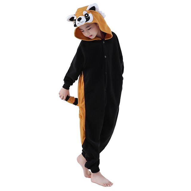  Kid's Kigurumi Pajamas Raccoon Onesie Pajamas Polar Fleece Black Cosplay For Boys and Girls Animal Sleepwear Cartoon Festival / Holiday Costumes / Leotard / Onesie / Leotard / Onesie