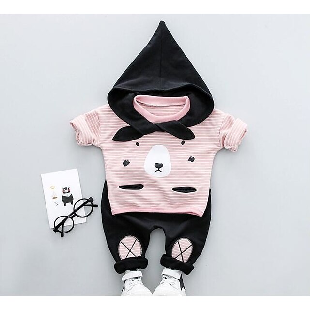  Baby Girls' Casual Daily Print / Color Block Long Sleeve Cotton Clothing Set Black / Toddler