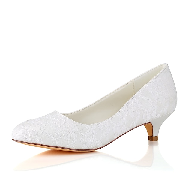  Women's Wedding Shoes Wedding Party & Evening Kitten Heel Round Toe Basic Pump Elastic Fabric White Ivory