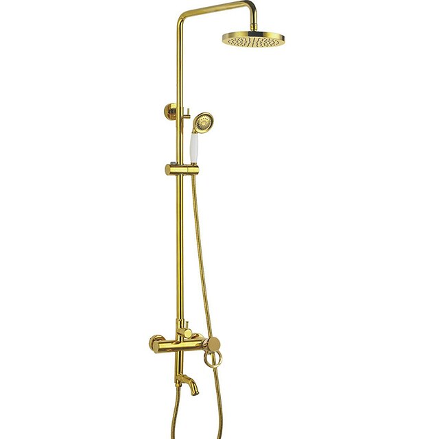  Sistema doccia Impostato - Effetto pioggia Moderno Ti-PVD Sistema doccia Valvola in ceramica Bath Shower Mixer Taps / Una manopola Tre fori