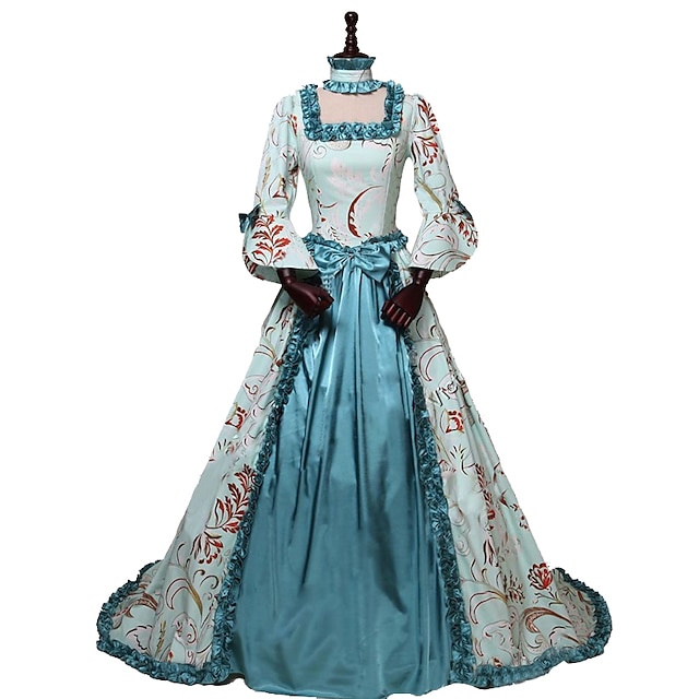  Rococo Victorian Costume Women's Outfits Print Vintage Cosplay 100% Cotton 3/4 Length Sleeve Puff / Balloon Sleeve Asymmetrical