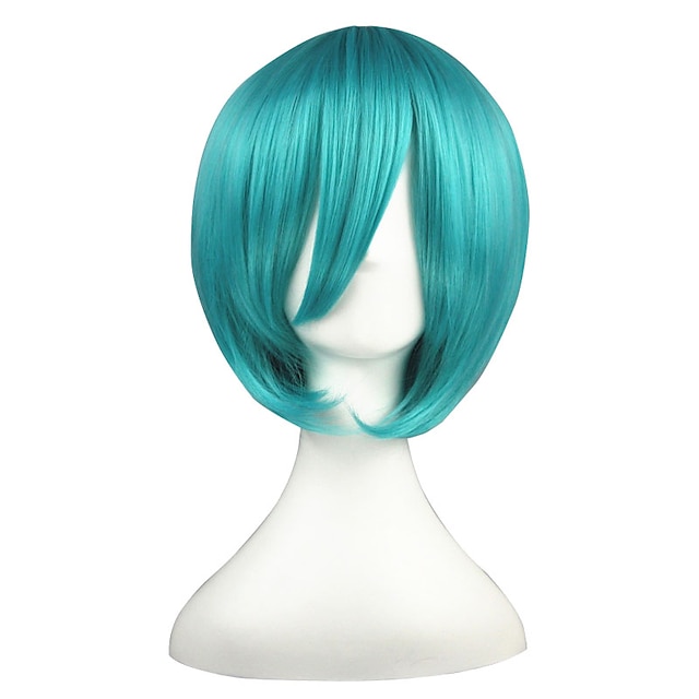  Synthetic Wig kinky Straight Style Bob Capless Wig Green Green Synthetic Hair Women's Green Wig Short Cosplay Wig