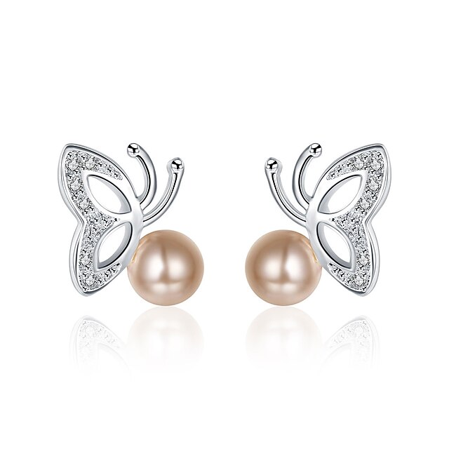  Women's Cubic Zirconia Stud Earrings - Imitation Pearl, Zircon Butterfly Sweet, Fashion Gold / Silver For Gift / Evening Party