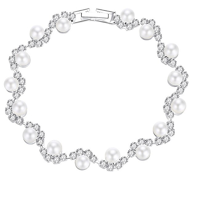  Dam Tennis Armband Armband damer Elegant Europeisk Mode Oäkta pärla Armband Smycken Silver Till Bröllop Party