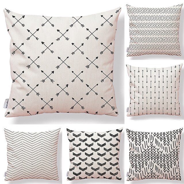  6 pcs Textile / Cotton / Linen Pillow Cover, Polka Dot / Geometric / Plaid / Check