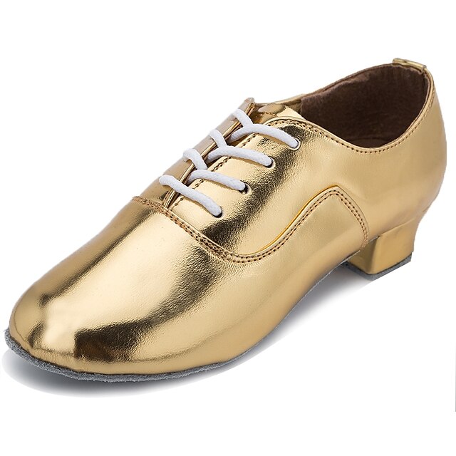  נעלי ריקוד עור פטנט נעליים לטיניות עקבים עקב קובני מותאם אישית זהב