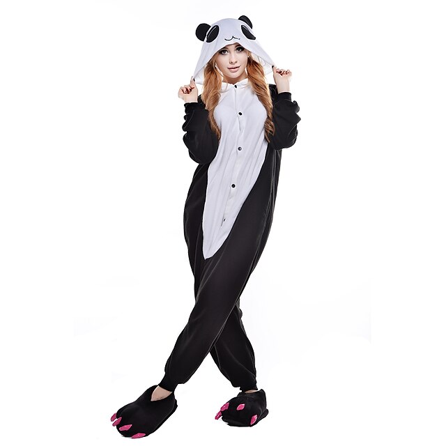  Adults' Kigurumi Pajamas Panda Animal Onesie Pajamas Polar Fleece Synthetic Fiber Black / White Cosplay For Men and Women Animal Sleepwear Cartoon Festival / Holiday Costumes